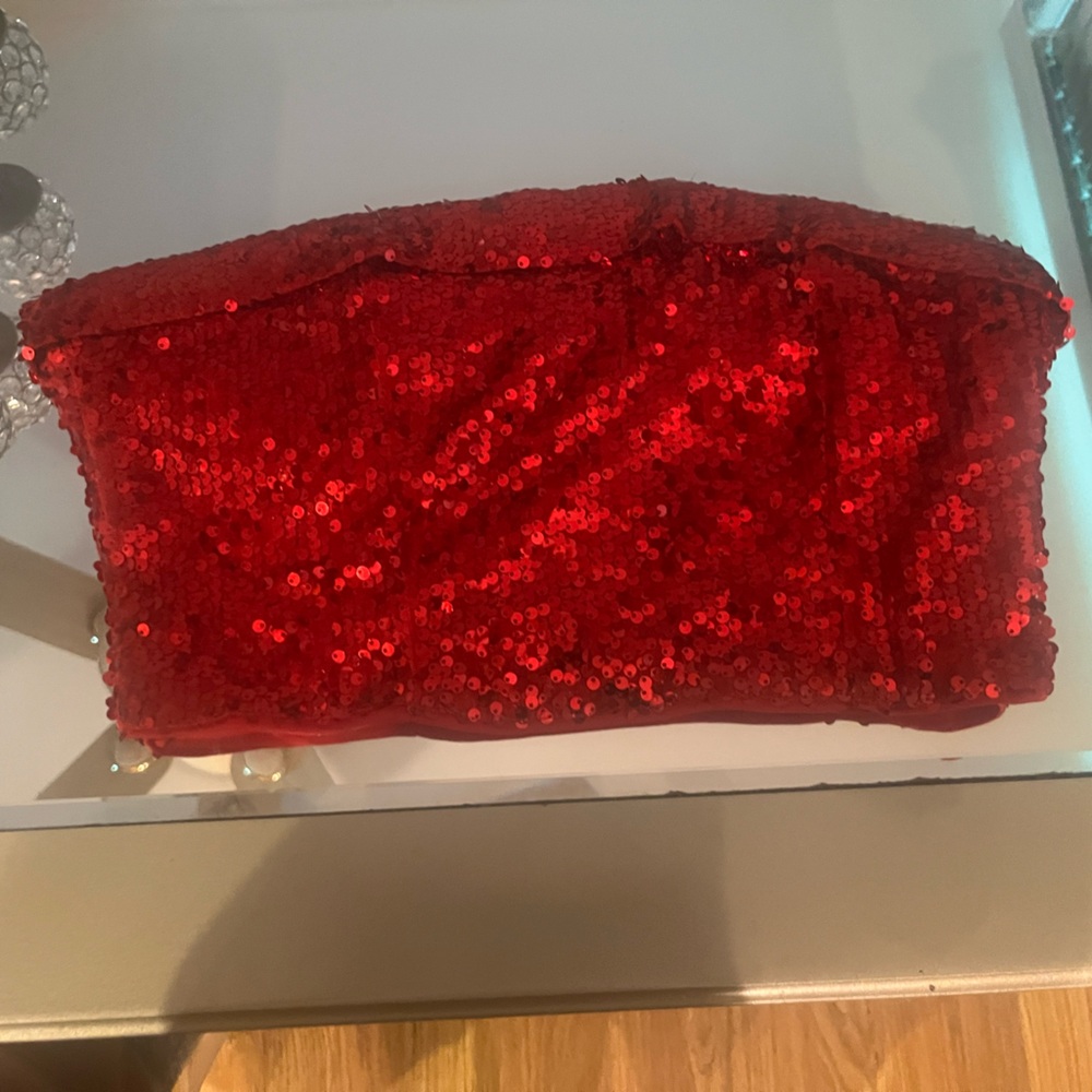 Red Sequin Strapless Top